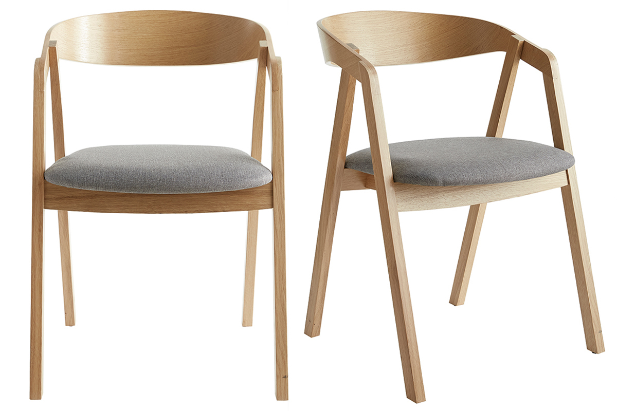 Chaises scandinaves empilables en bois clair chne et tissu gris (lot de 2) LOVA