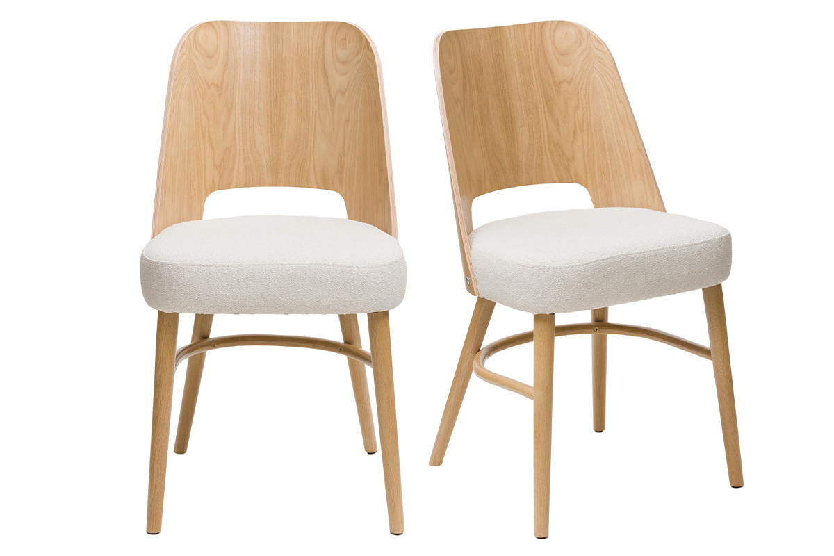 Chaises scandinaves en bois clair chne et tissu effet laine boucle blanc cass (lot de 2) EDITO