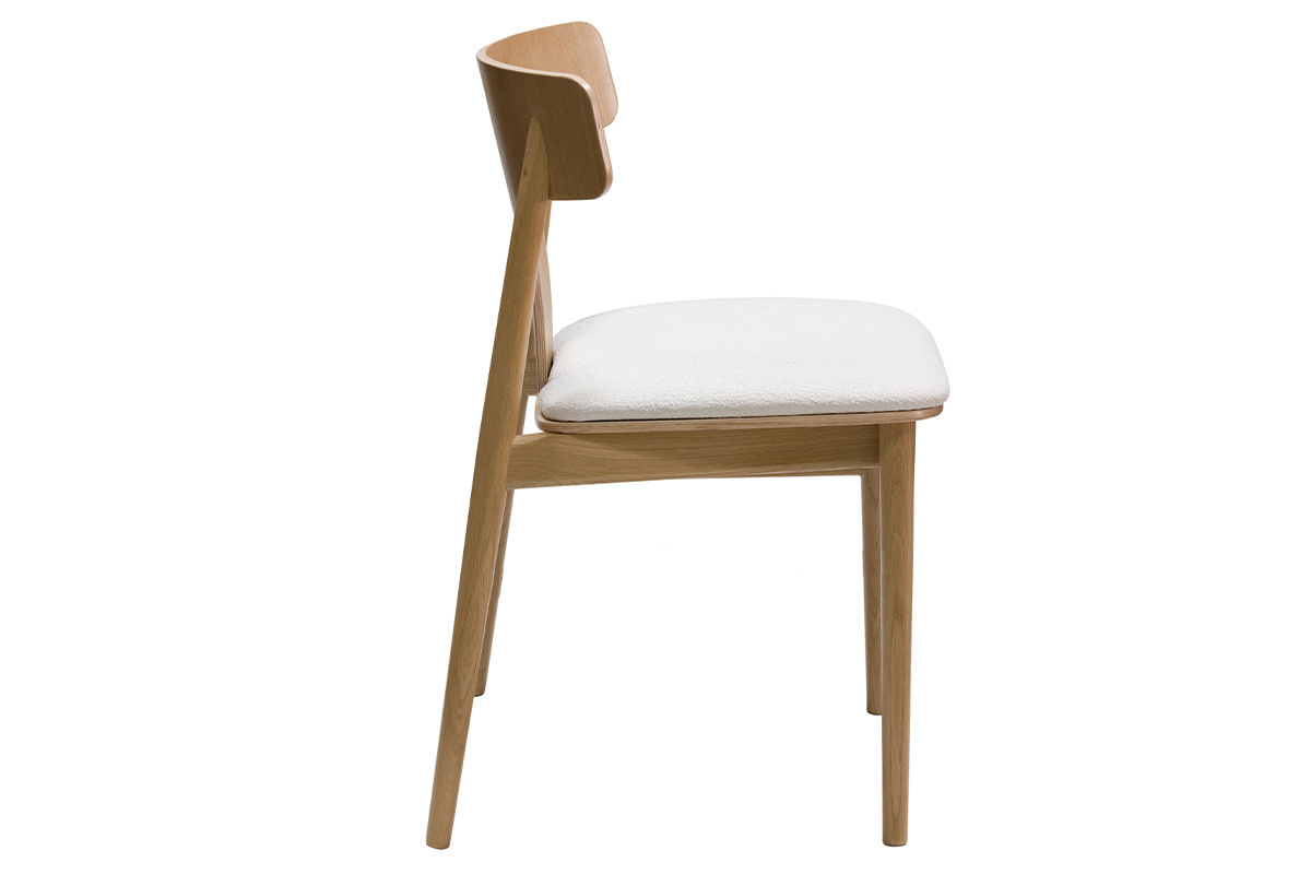 Chaises scandinaves en bois clair chne massif et tissu effet laine boucle blanc cass (lot de 2) LOUISA