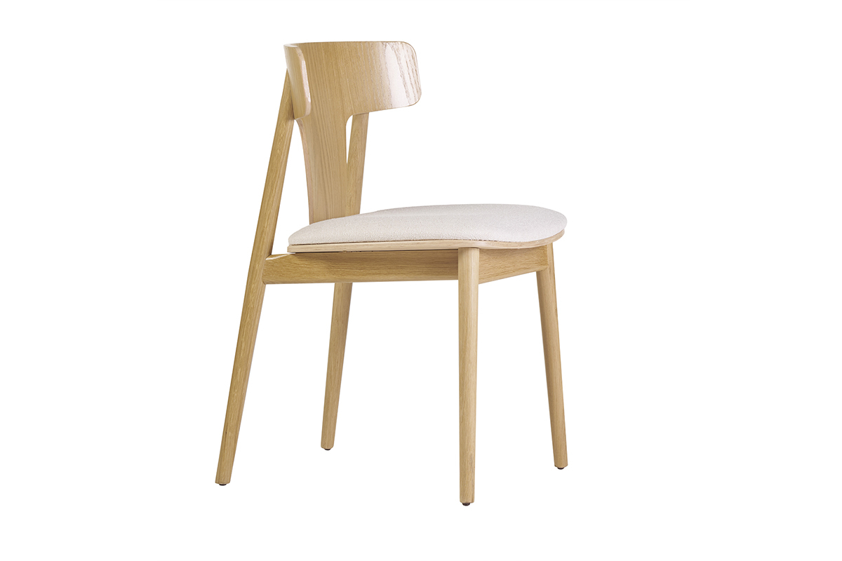 Chaises scandinaves en bois clair chne massif et tissu effet laine boucle blanc cass (lot de 2) LOUISA