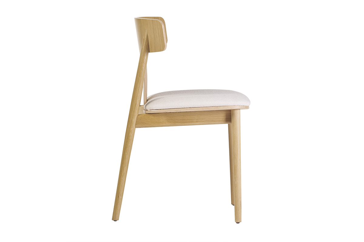 Chaises scandinaves en bois clair chne massif et tissu effet laine boucle blanc cass (lot de 2) LOUISA