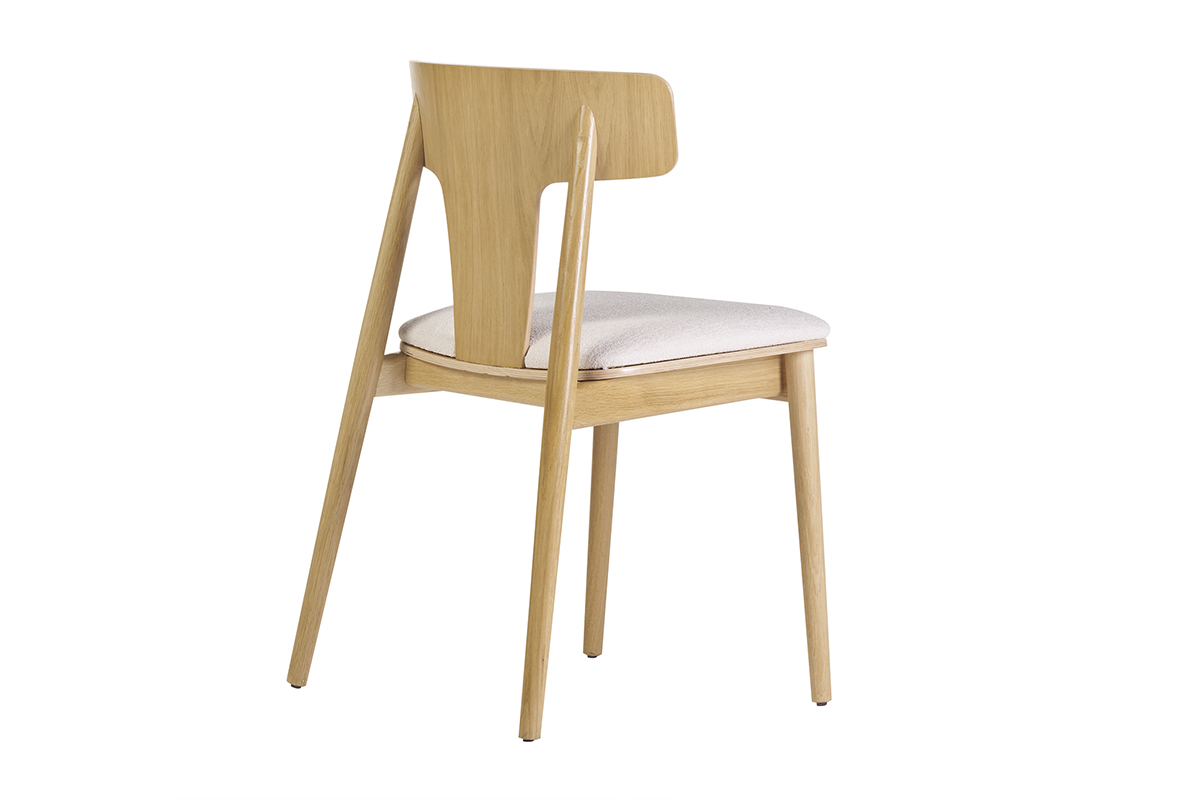 Chaises scandinaves en bois clair chne massif et tissu effet laine boucle blanc cass (lot de 2) LOUISA