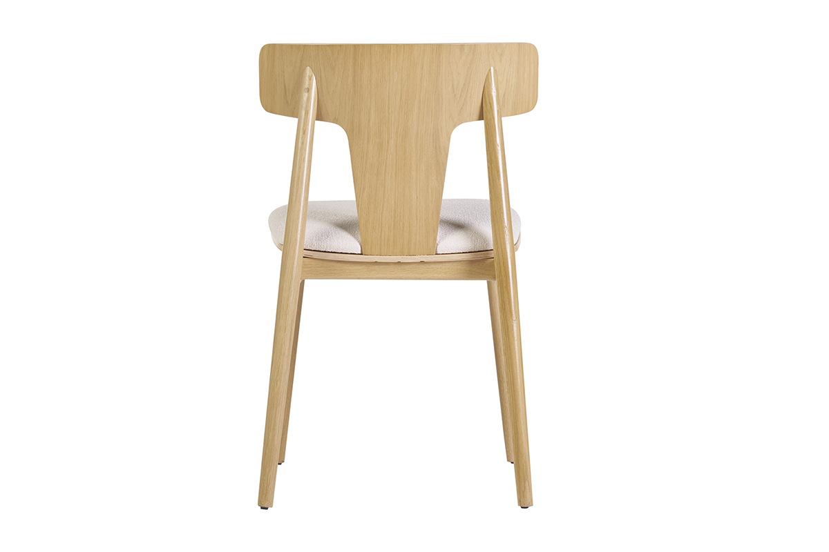 Chaises scandinaves en bois clair chne massif et tissu effet laine boucle blanc cass (lot de 2) LOUISA