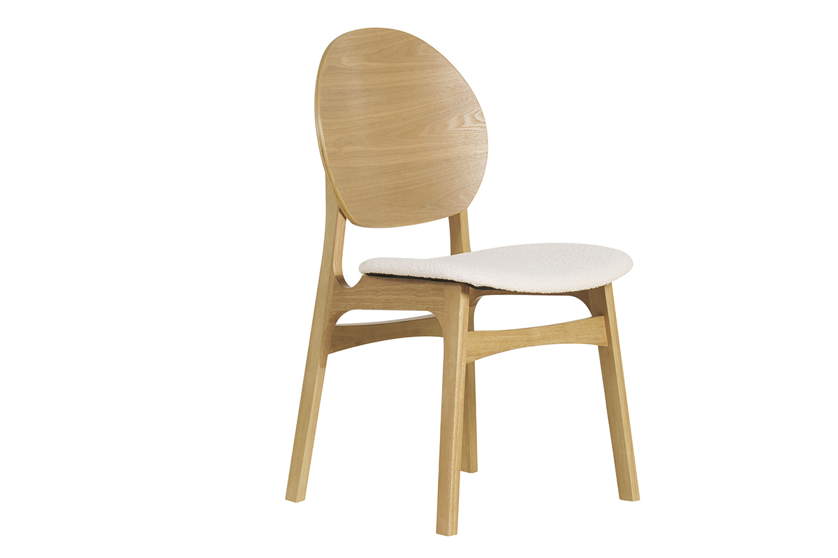 Chaises scandinaves en bois clair et tissu effet laine boucle blanc (lot de 2) ELTON