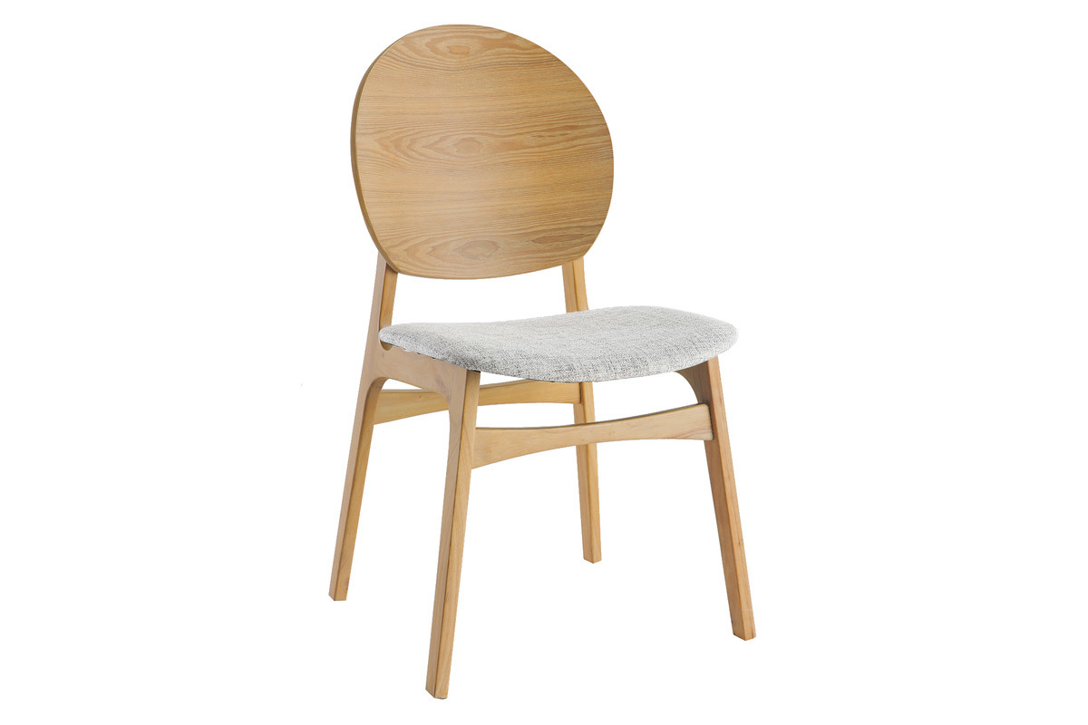 Chaises scandinaves en bois clair et tissu gris clair (lot de 2) ELTON