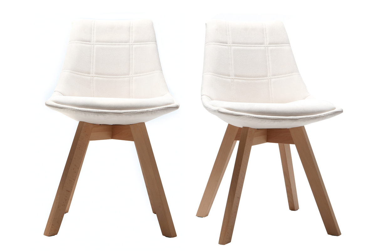 Chaises scandinaves en tissu blanc cass et bois clair massif (lot de 2) MATILDE