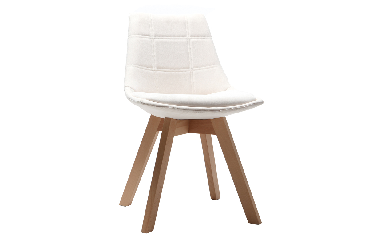 Chaises scandinaves en tissu blanc cass et bois clair massif (lot de 2) MATILDE