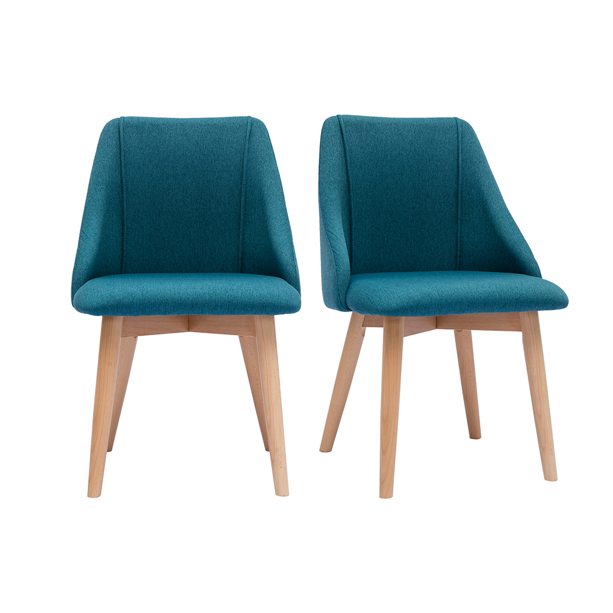 Chaises scandinaves en tissu bleu canard et bois clair (lot de 2) HIGGINS