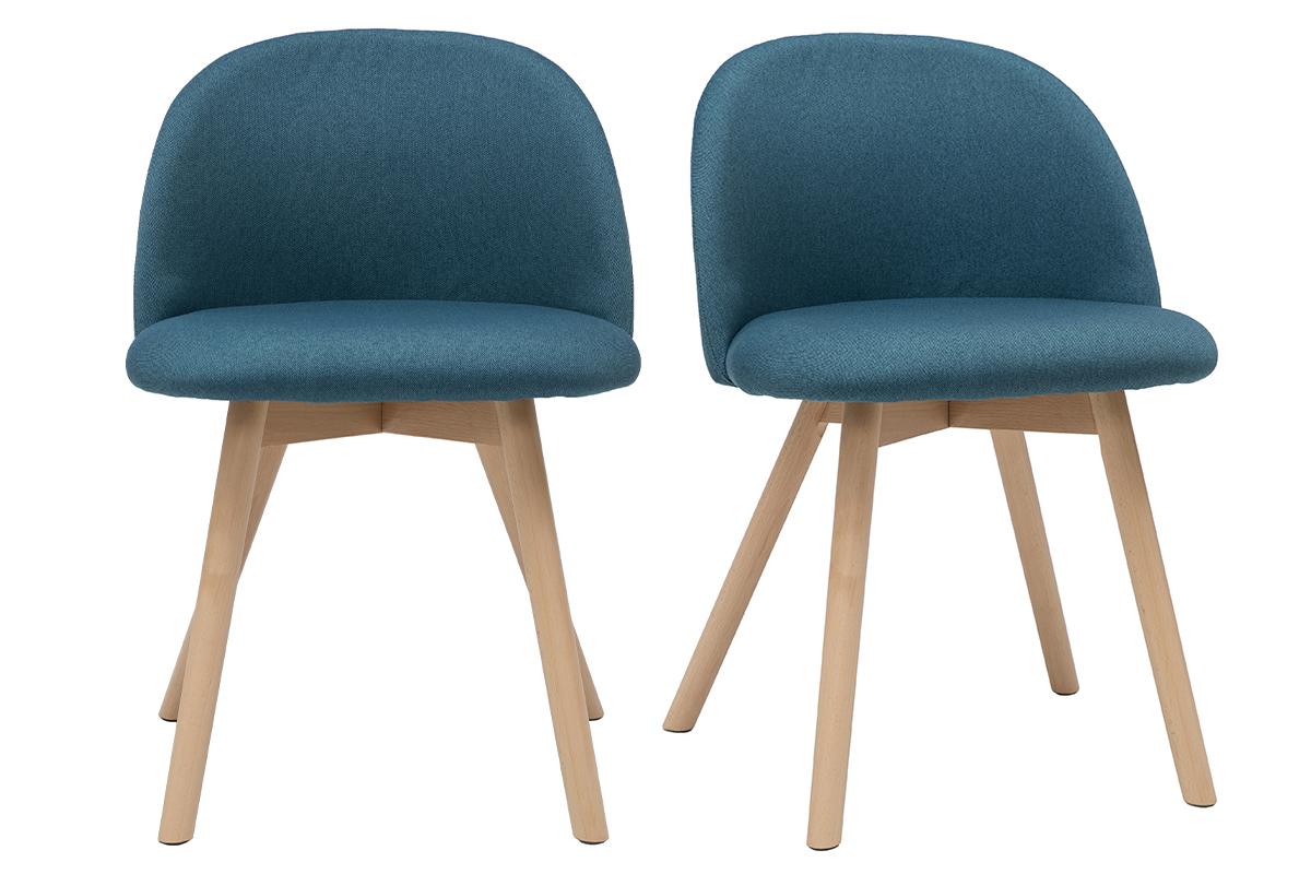 Chaises scandinaves en tissu bleu canard et bois clair massif (lot de 2) CELESTE