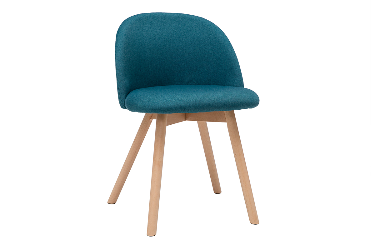 Chaises scandinaves en tissu bleu canard et bois clair massif (lot de 2) CELESTE