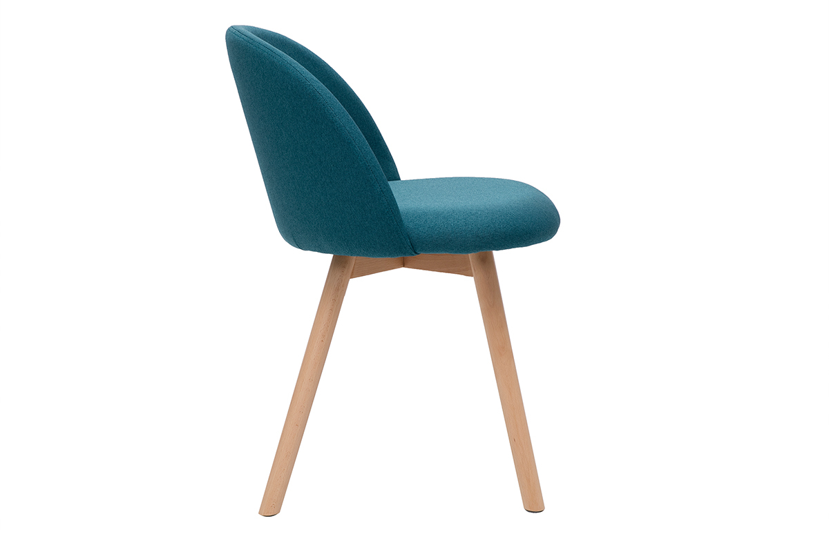 Chaises scandinaves en tissu bleu canard et bois clair massif (lot de 2) CELESTE