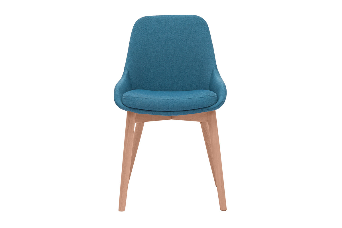 Chaises scandinaves en tissu bleu canard et bois clair massif (lot de 2) HOLO