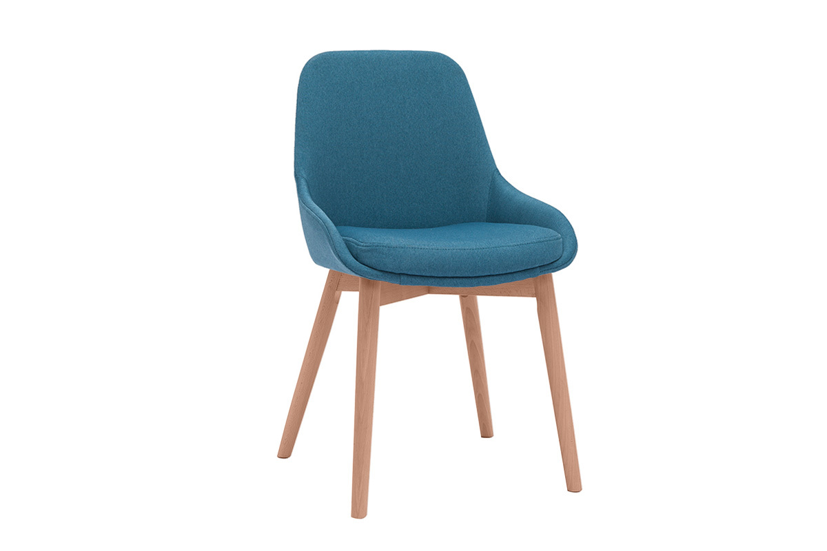 Chaises scandinaves en tissu bleu canard et bois clair massif (lot de 2) HOLO