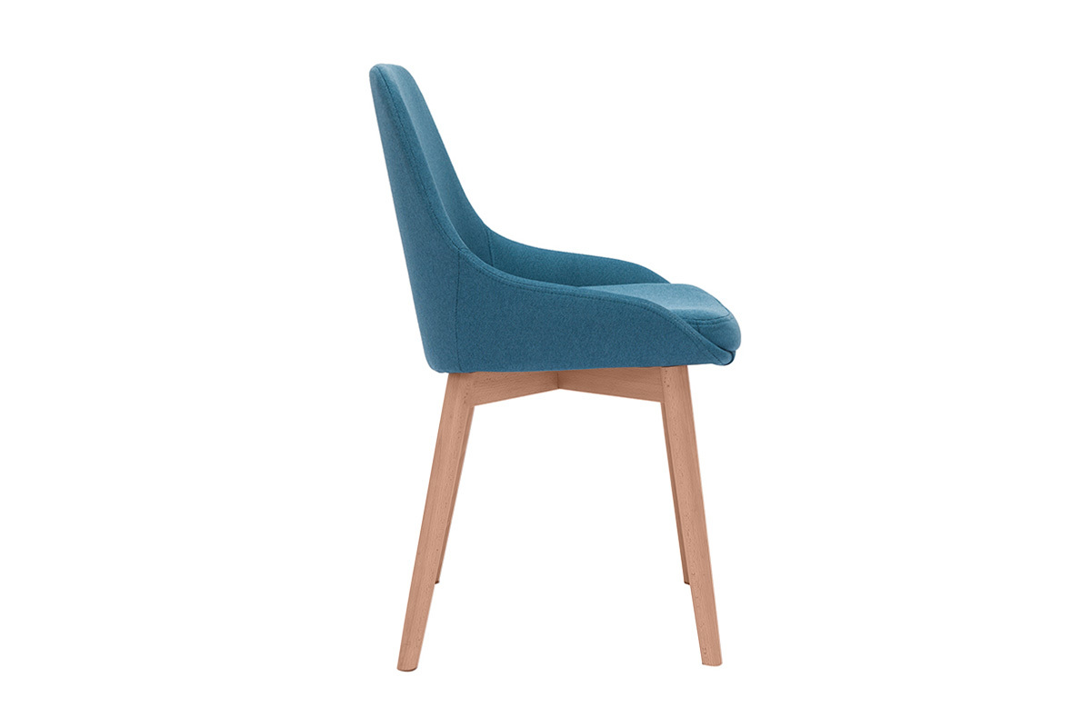 Chaises scandinaves en tissu bleu canard et bois clair massif (lot de 2) HOLO