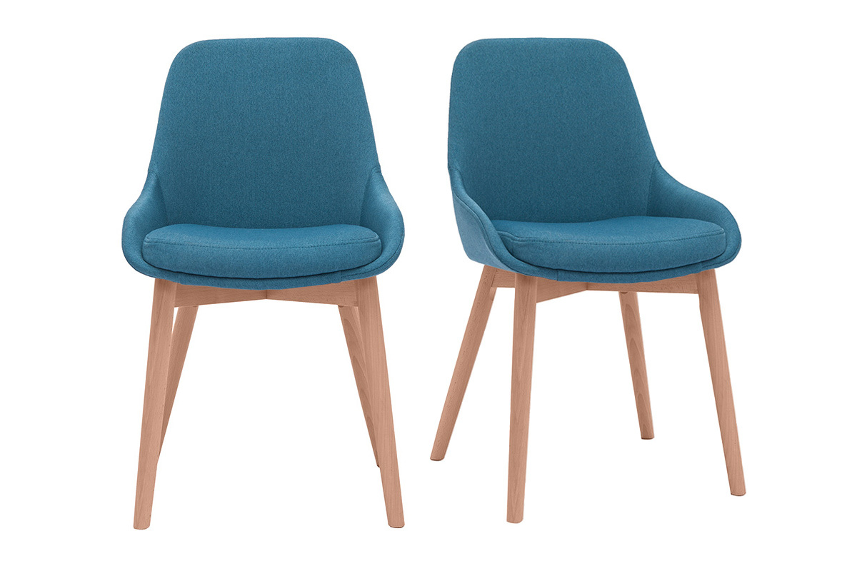 Chaises scandinaves en tissu bleu canard et bois clair massif (lot de 2) HOLO