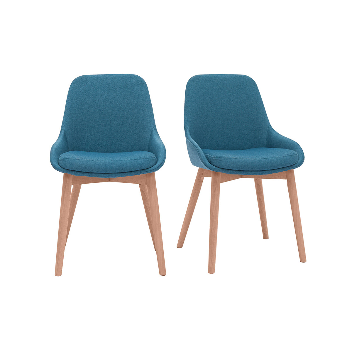 Chaises scandinaves en tissu bleu canard et bois clair massif (lot de 2) HOLO