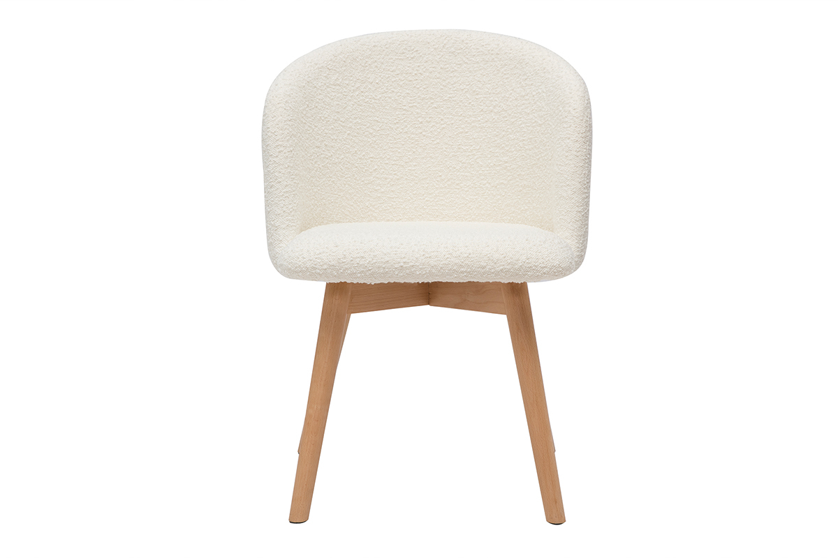 Chaises scandinaves en tissu effet laine boucle blanc cass et bois clair massif (lot de 2) VANITY