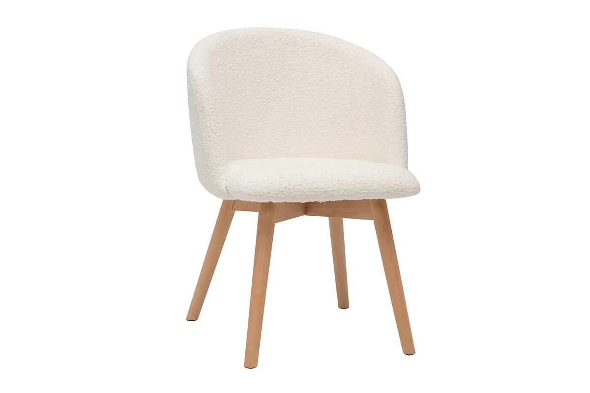 Chaises scandinaves en tissu effet laine boucle blanc cass et bois clair massif (lot de 2) VANITY