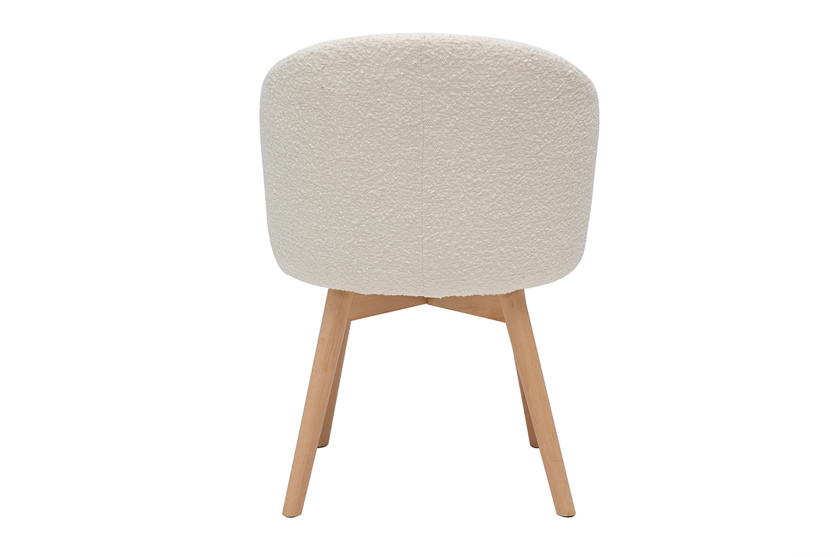 Chaises scandinaves en tissu effet laine boucle blanc cass et bois clair massif (lot de 2) VANITY