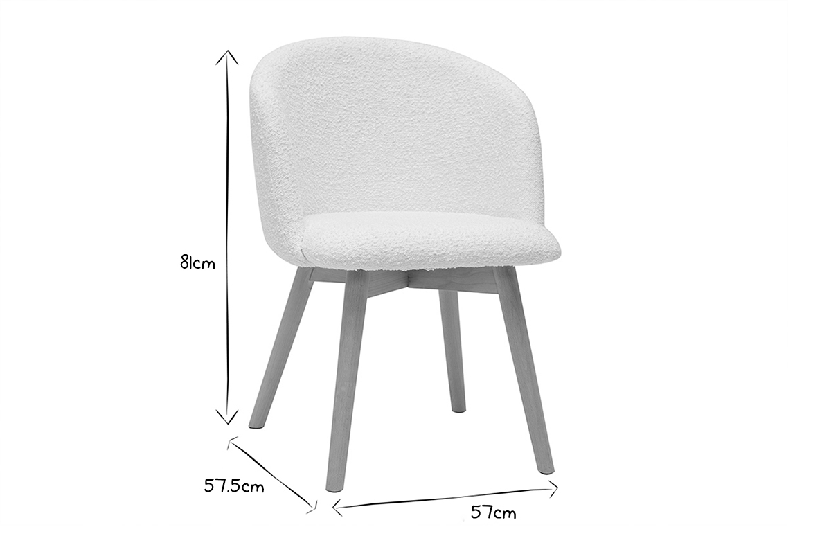 Chaises scandinaves en tissu effet laine boucle blanc cass et bois clair massif (lot de 2) VANITY