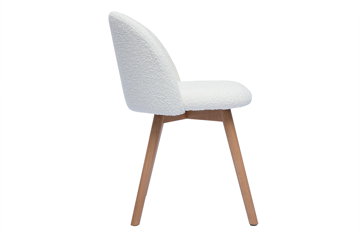 Chaises scandinaves en tissu effet laine boucle blanc et bois clair massif (lot de 2) CELESTE