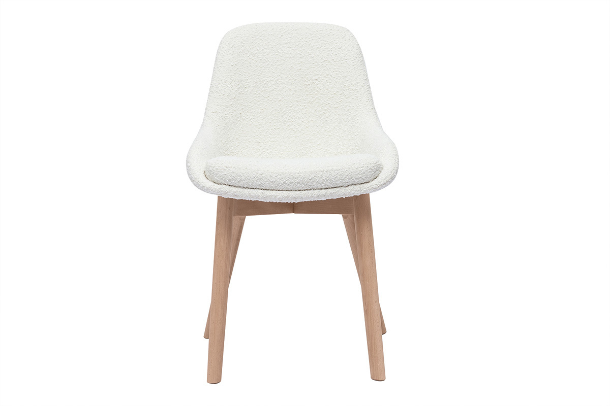 Chaises scandinaves en tissu effet laine boucle blanc et bois clair massif (lot de 2) HOLO