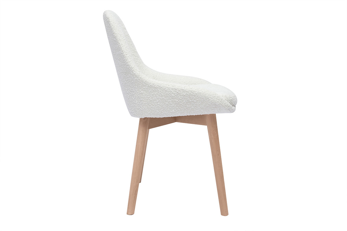 Chaises scandinaves en tissu effet laine boucle blanc et bois clair massif (lot de 2) HOLO