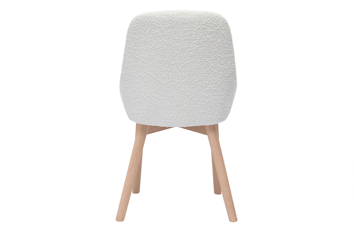 Chaises scandinaves en tissu effet laine boucle blanc et bois clair massif (lot de 2) HOLO