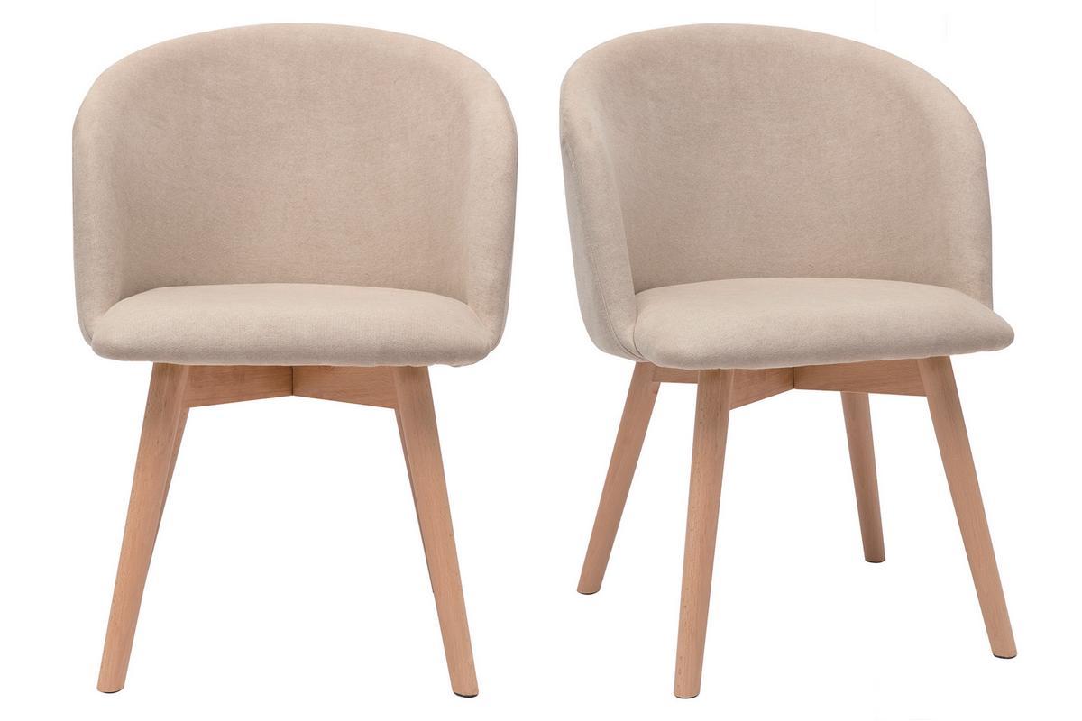 Chaises scandinaves en tissu effet velours beige et bois clair massif (lot de 2) VANITY