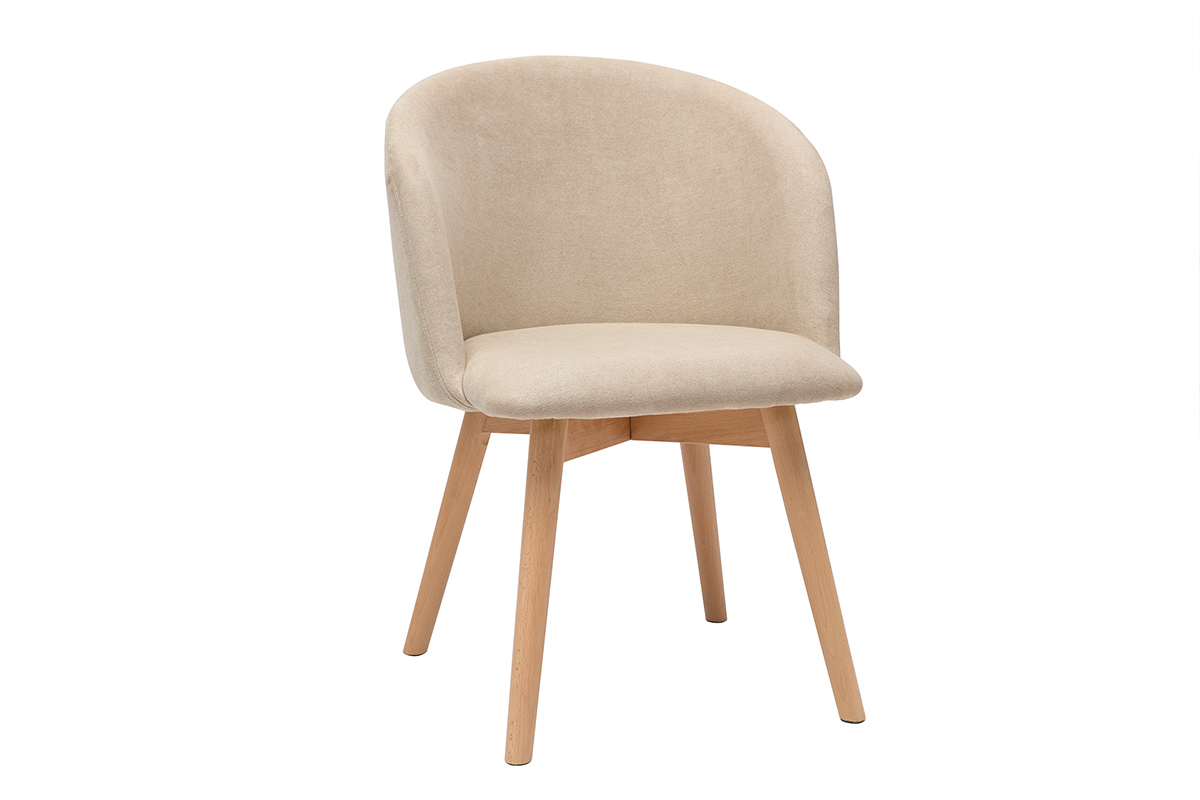 Chaises scandinaves en tissu effet velours beige et bois clair massif (lot de 2) VANITY