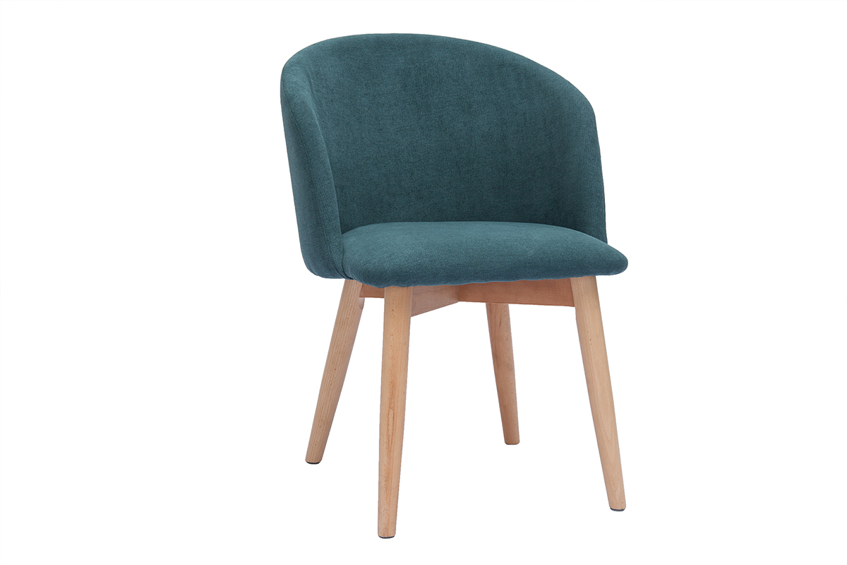 Chaises scandinaves en tissu effet velours bleu canard et bois clair massif (lot de 2) VANITY