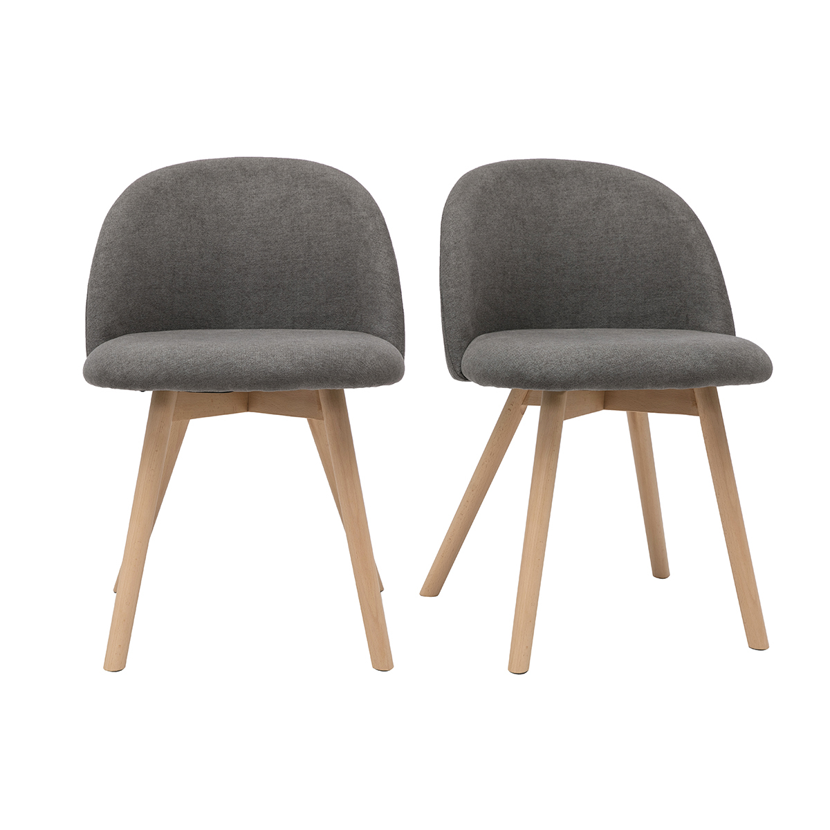 Chaises scandinaves en tissu effet velours gris et bois clair massif (lot de 2) CELESTE