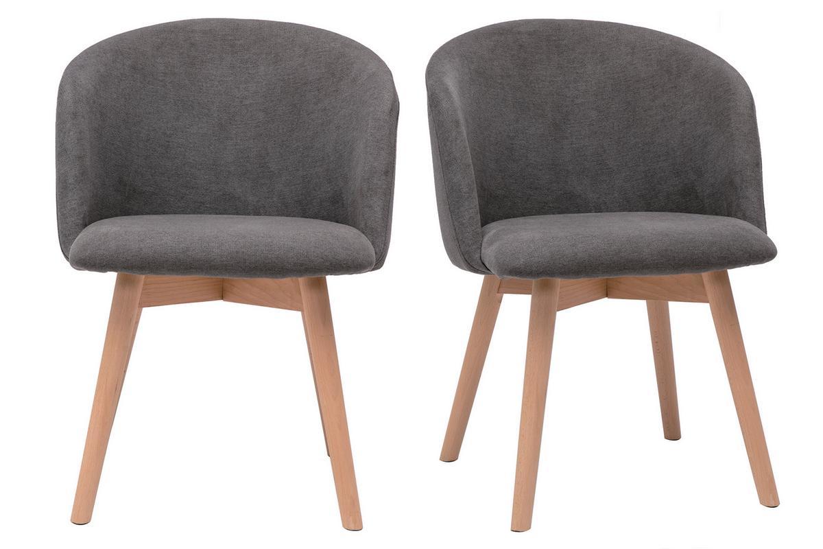 Chaises scandinaves en tissu effet velours gris et bois clair massif (lot de 2) VANITY