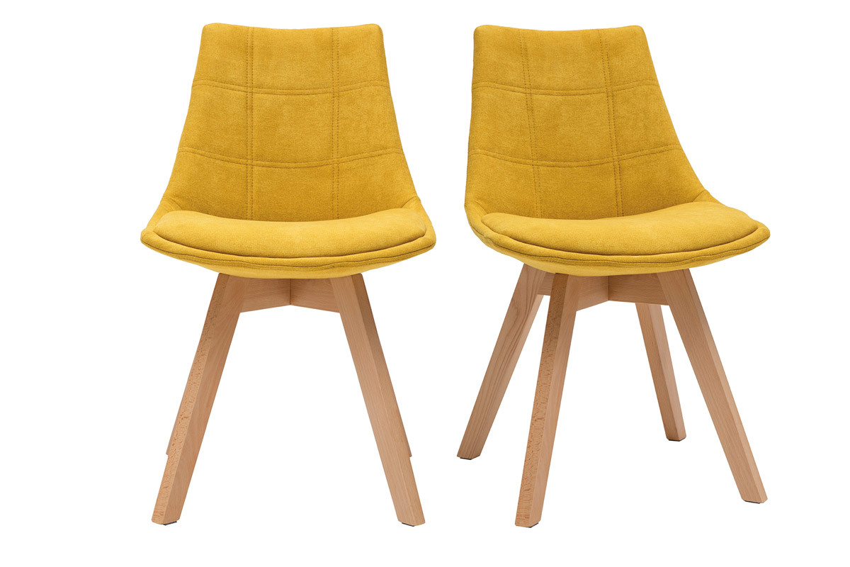 Chaises scandinaves en tissu effet velours jaune moutarde et bois clair (lot de 2) MATILDE