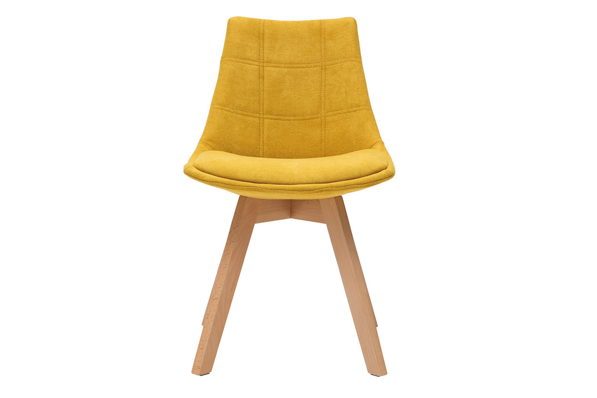 Chaises scandinaves en tissu effet velours jaune moutarde et bois clair (lot de 2) MATILDE