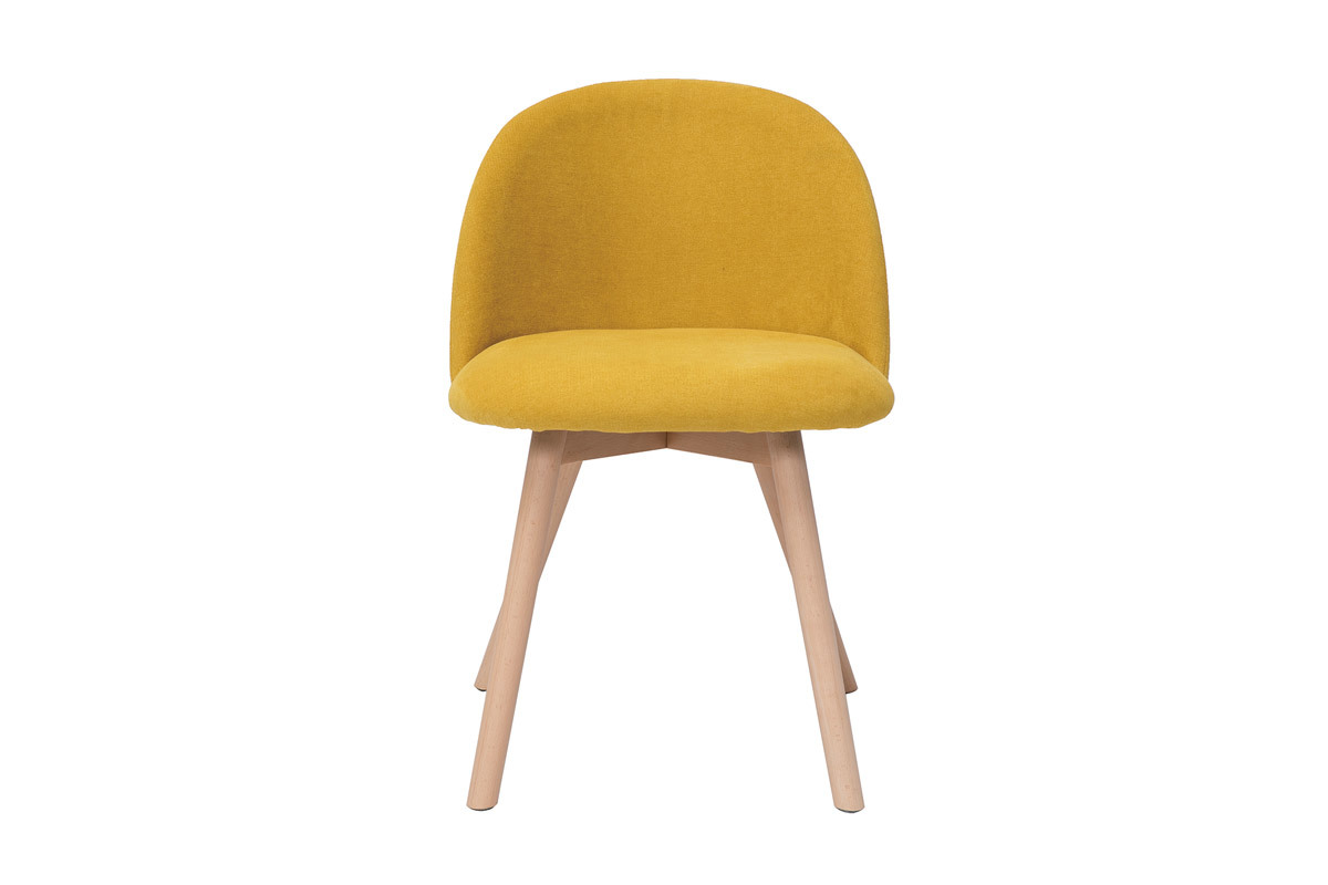 Chaises scandinaves en tissu effet velours jaune moutarde et bois clair massif (lot de 2) CELESTE