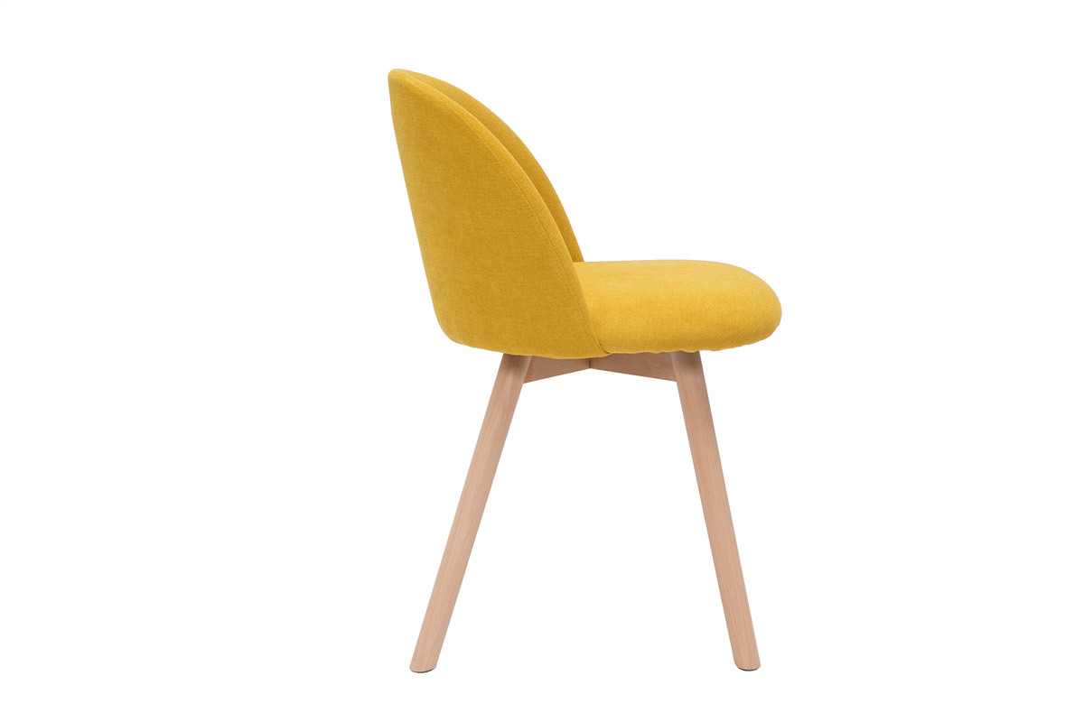 Chaises scandinaves en tissu effet velours jaune moutarde et bois clair massif (lot de 2) CELESTE