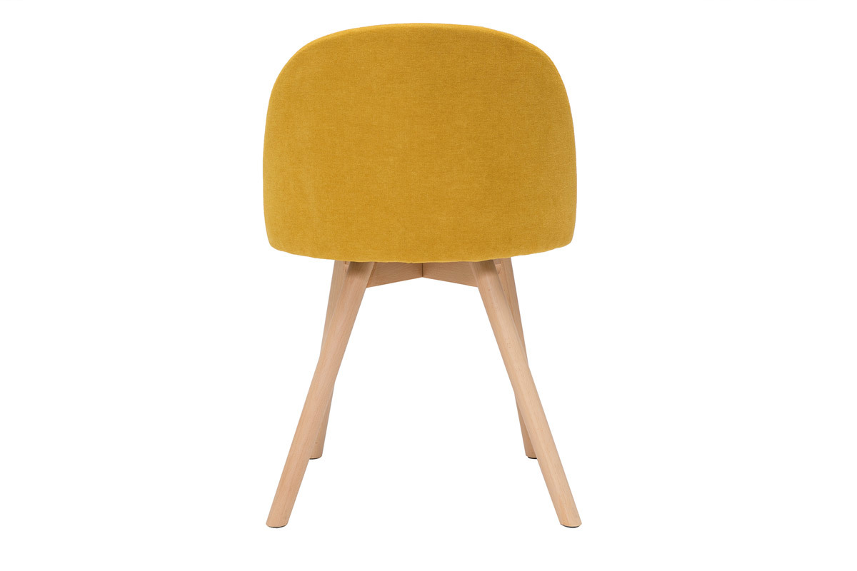 Chaises scandinaves en tissu effet velours jaune moutarde et bois clair massif (lot de 2) CELESTE