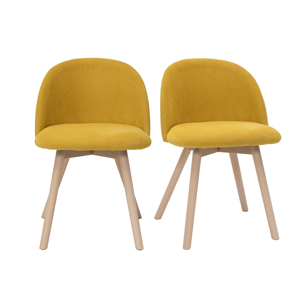 Chaises scandinaves en tissu effet velours jaune moutarde et bois clair massif (lot de 2) CELESTE