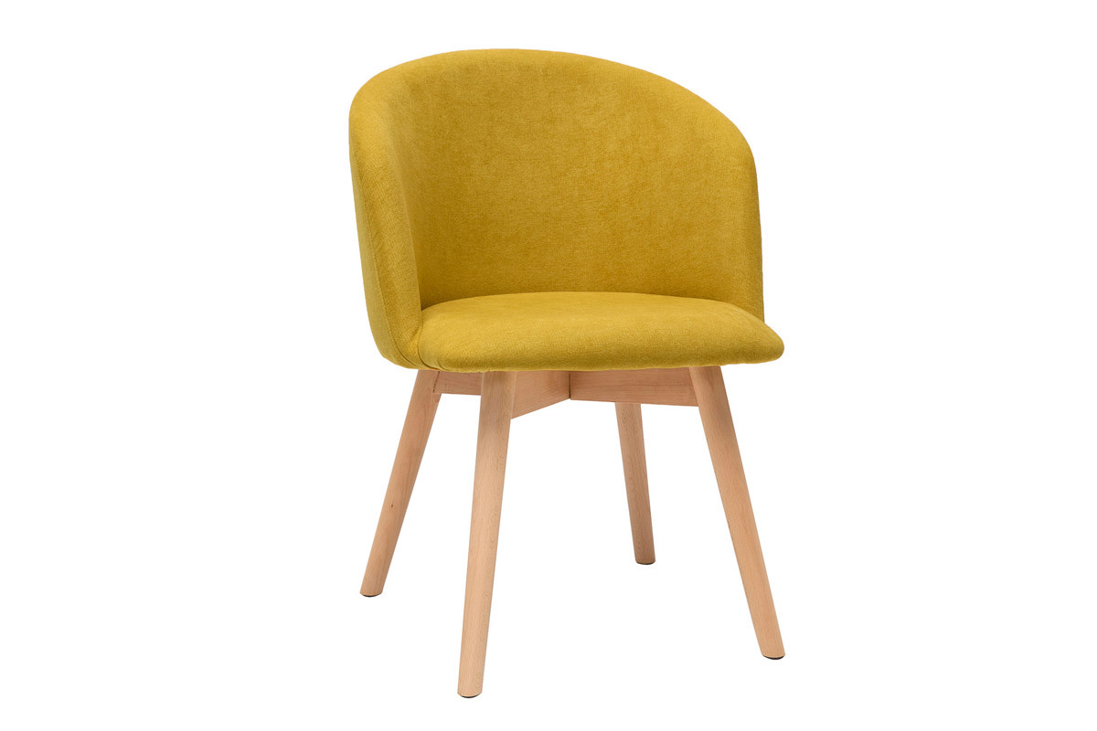 Chaises scandinaves en tissu effet velours jaune moutarde et bois clair massif (lot de 2) VANITY