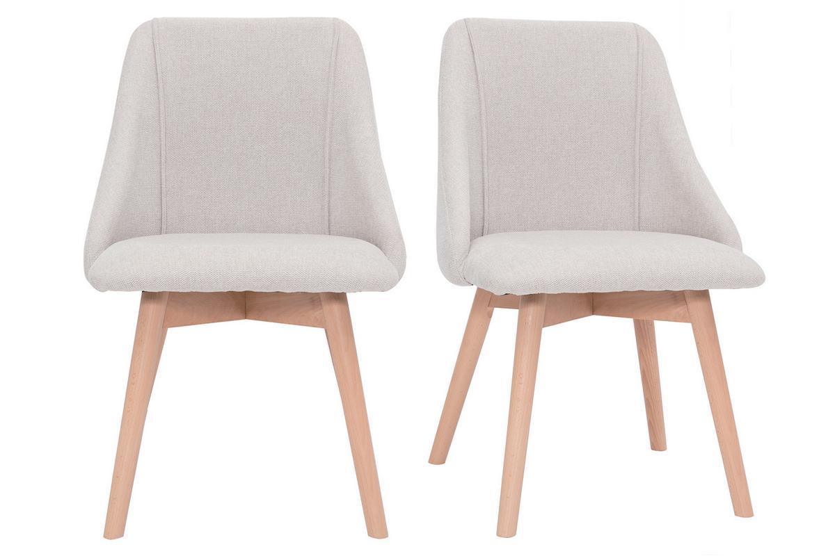 Chaises scandinaves en tissu effet velours textur beige et bois clair (lot de 2) HIGGINS