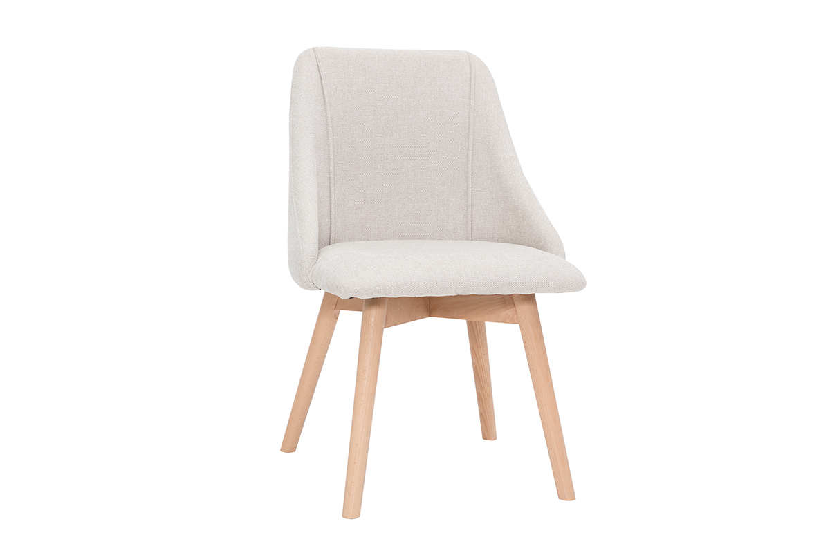 Chaises scandinaves en tissu effet velours textur beige et bois clair (lot de 2) HIGGINS