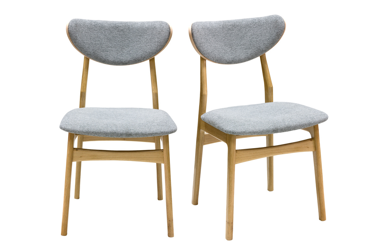 Chaises scandinaves en tissu effet velours textur gris chin et bois clair chne massif (lot de 2) MAYA