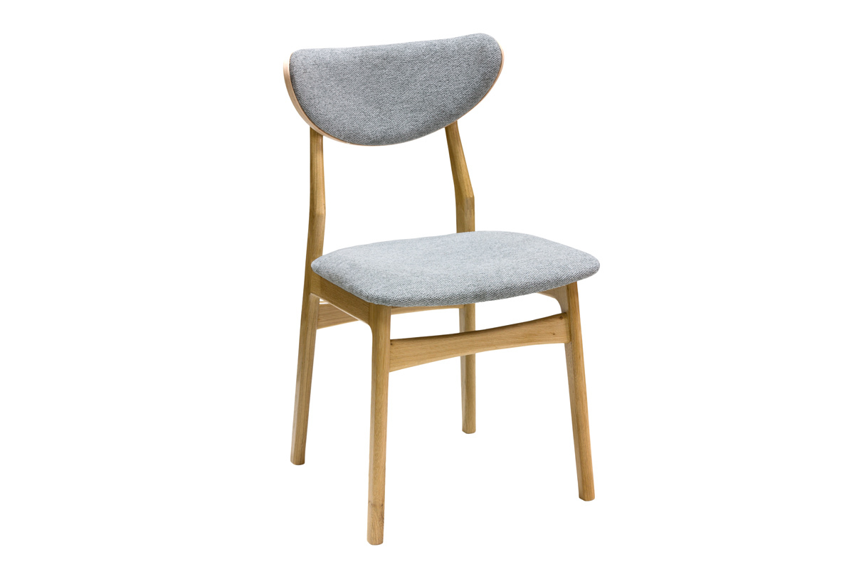 Chaises scandinaves en tissu effet velours textur gris chin et bois clair chne massif (lot de 2) MAYA