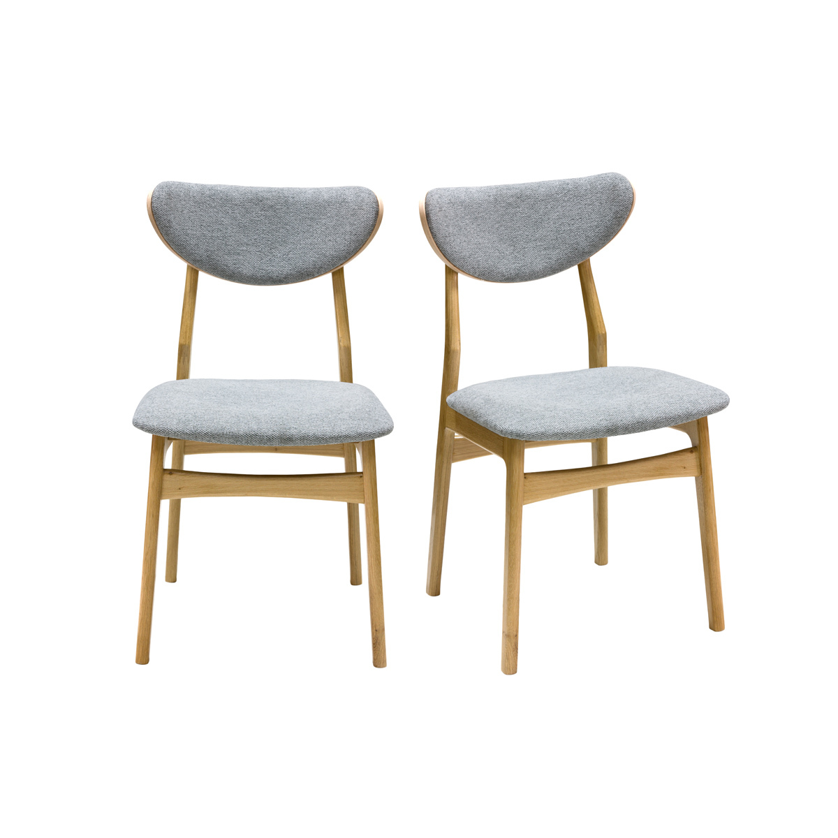 Chaises scandinaves en tissu effet velours texturé gris chiné et bois clair chêne massif (lot de 2) MAYA