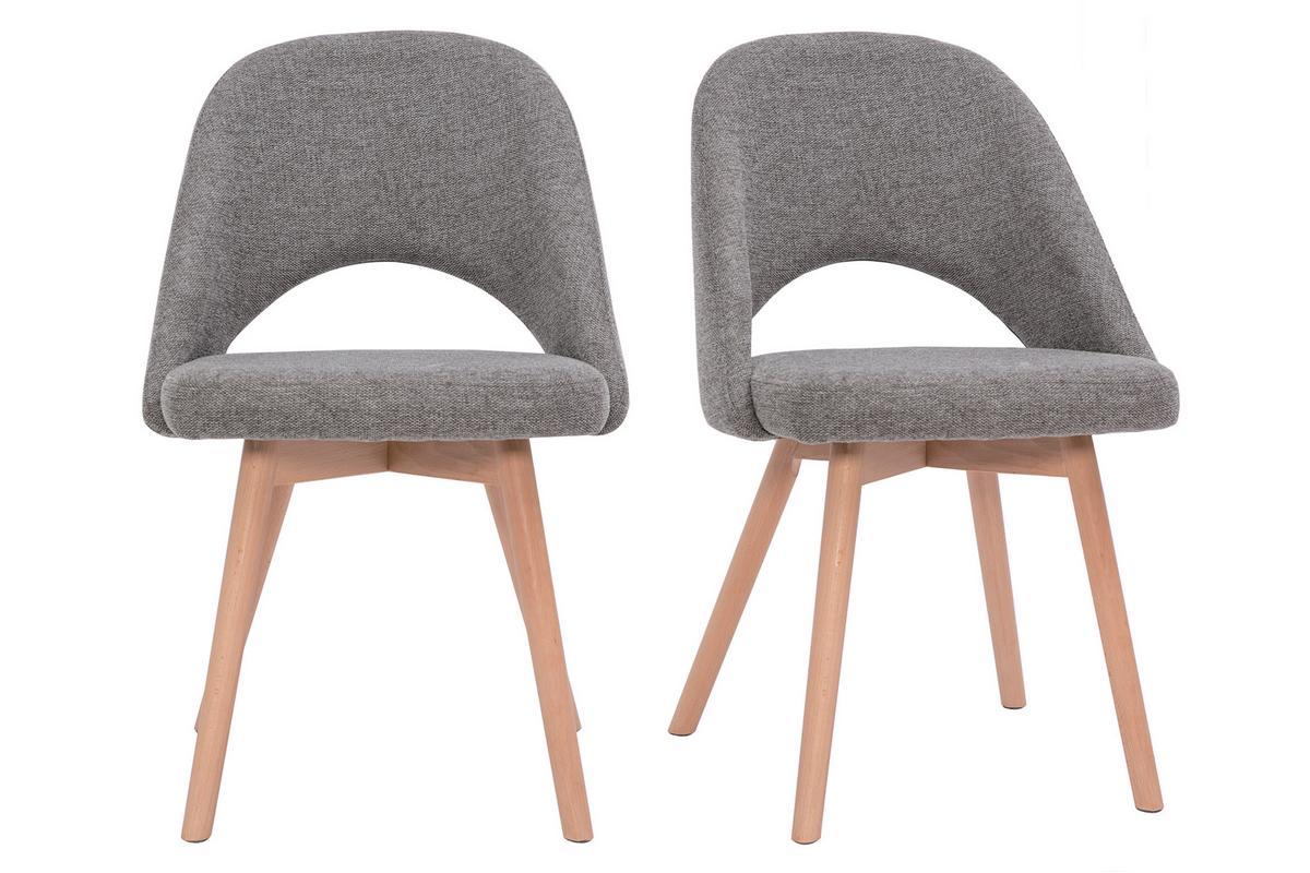 Chaises scandinaves en tissu effet velours textur gris et bois clair (lot de 2) COSETTE