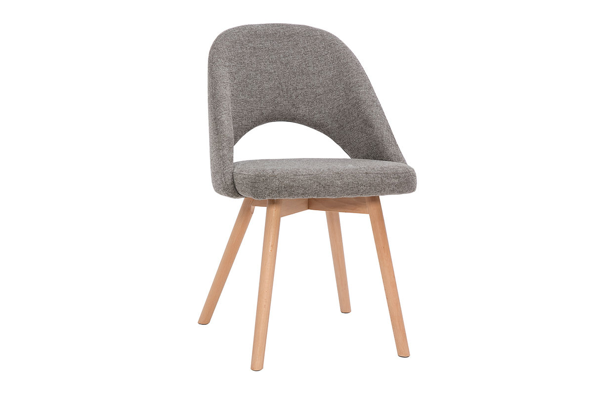 Chaises scandinaves en tissu effet velours textur gris et bois clair (lot de 2) COSETTE