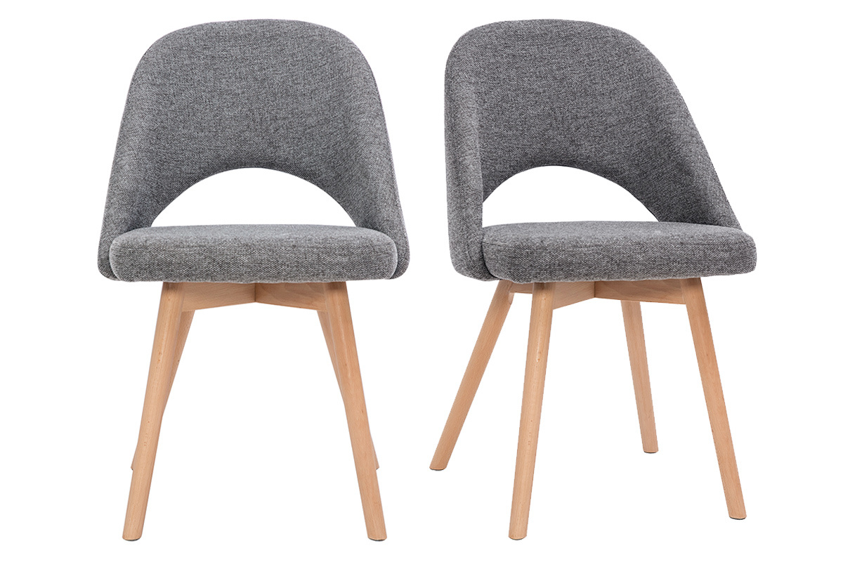 Chaises scandinaves en tissu effet velours textur gris et bois clair (lot de 2) COSETTE