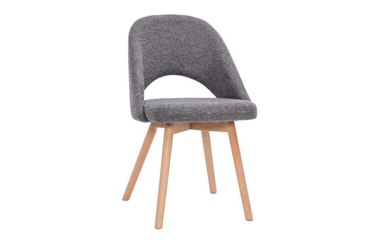 Chaises scandinaves en tissu effet velours textur gris et bois clair (lot de 2) COSETTE