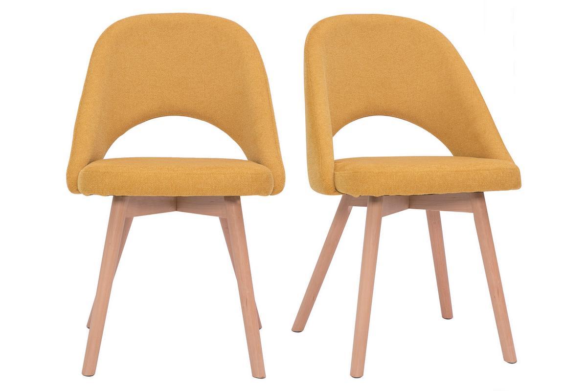 Chaises scandinaves en tissu effet velours textur jaune moutarde et bois clair (lot de 2) COSETTE